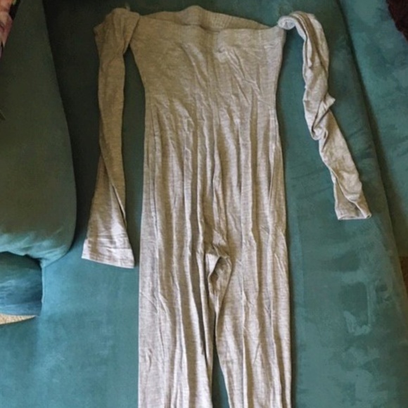 Fashion Nova Pants - Grey Off-the-Shoulder Jumpsuit